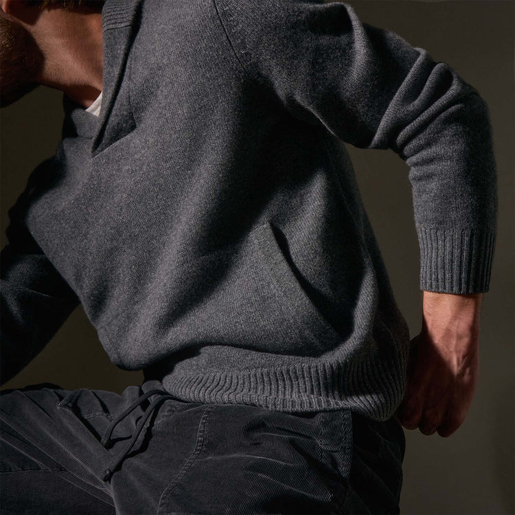 Cashmere Shawl Collar Pullover in Flannel | James Perse Los Angeles