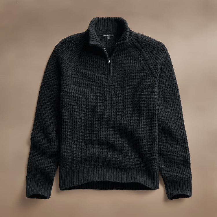 Waffle Half Zip in Black | James Perse Los Angeles