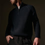 Waffle Knit Half Zip in Black | James Perse Los Angeles