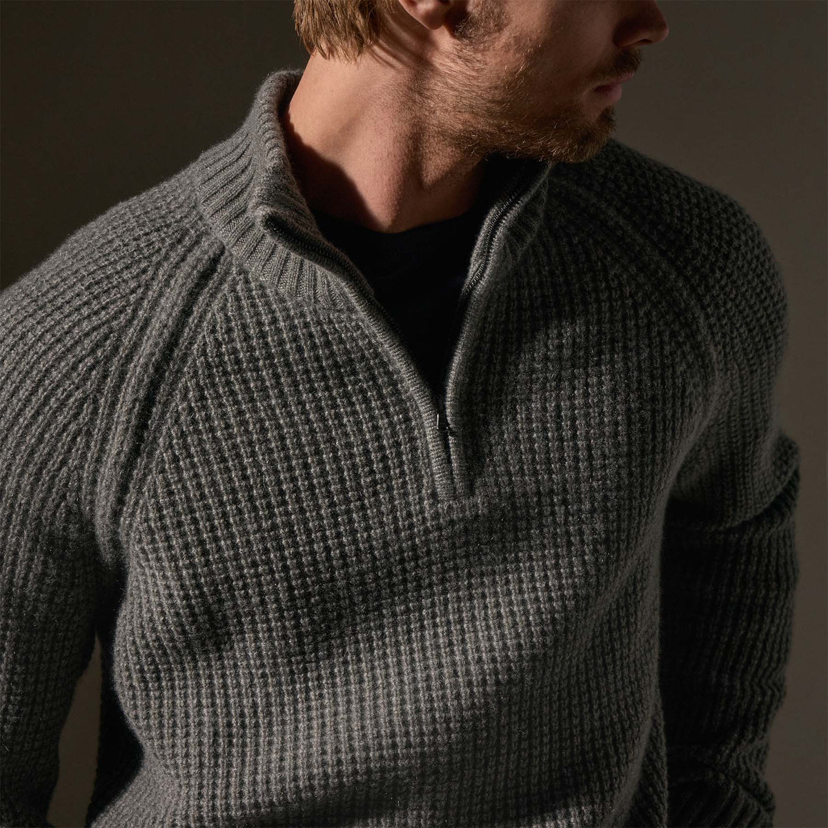 Waffle Knit Half Zip in Granite | James Perse Los Angeles