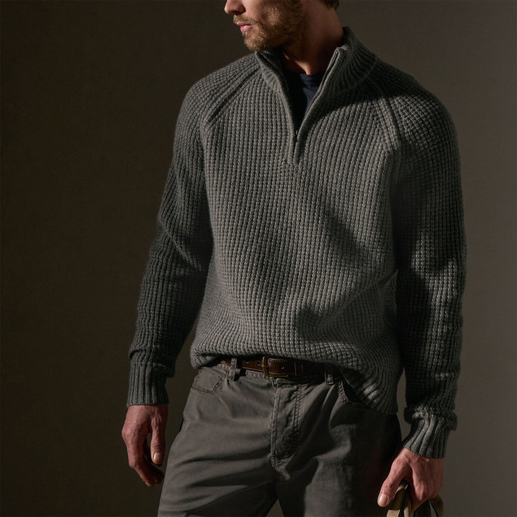 Waffle Knit Half Zip in Granite | James Perse Los Angeles