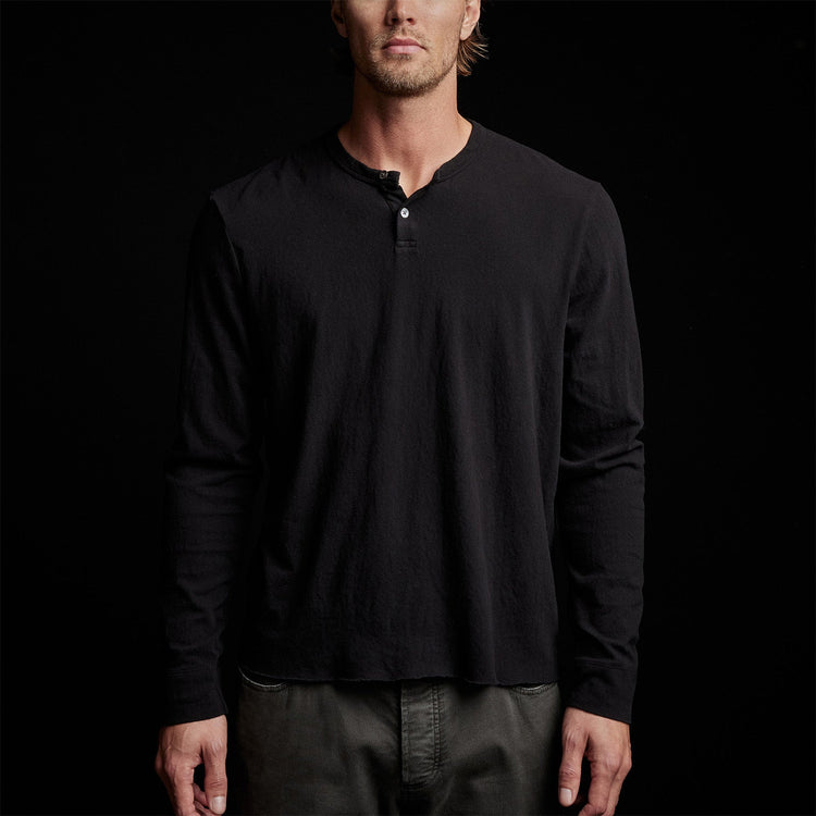 Recycled Brushed Jersey Henley in Black | James Perse Los Angeles 