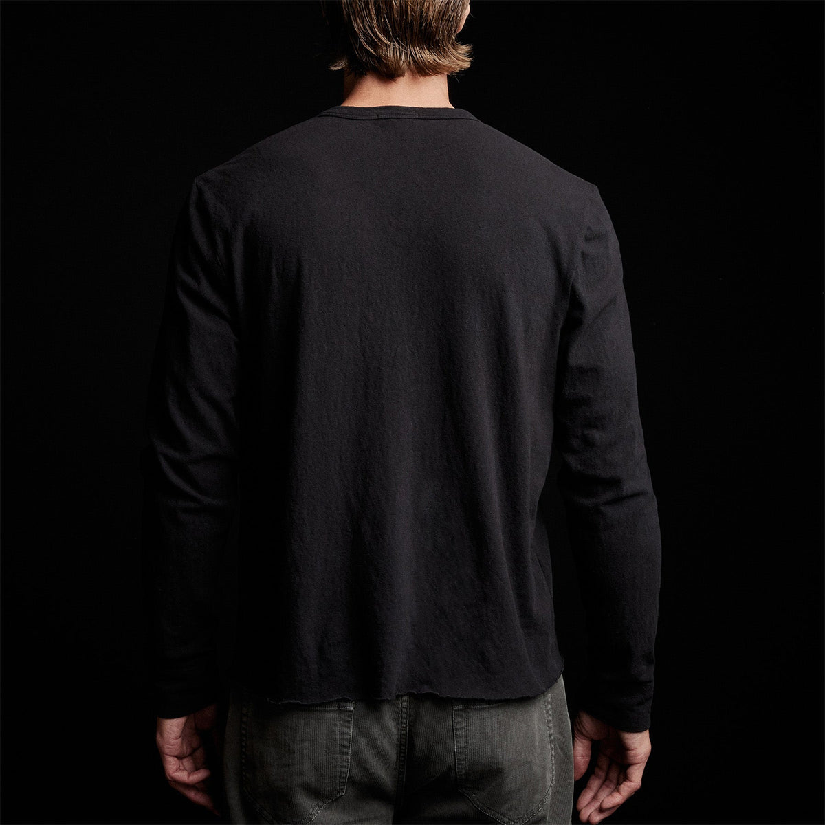 Recycled Brushed Jersey Henley in Black | James Perse Los Angeles 