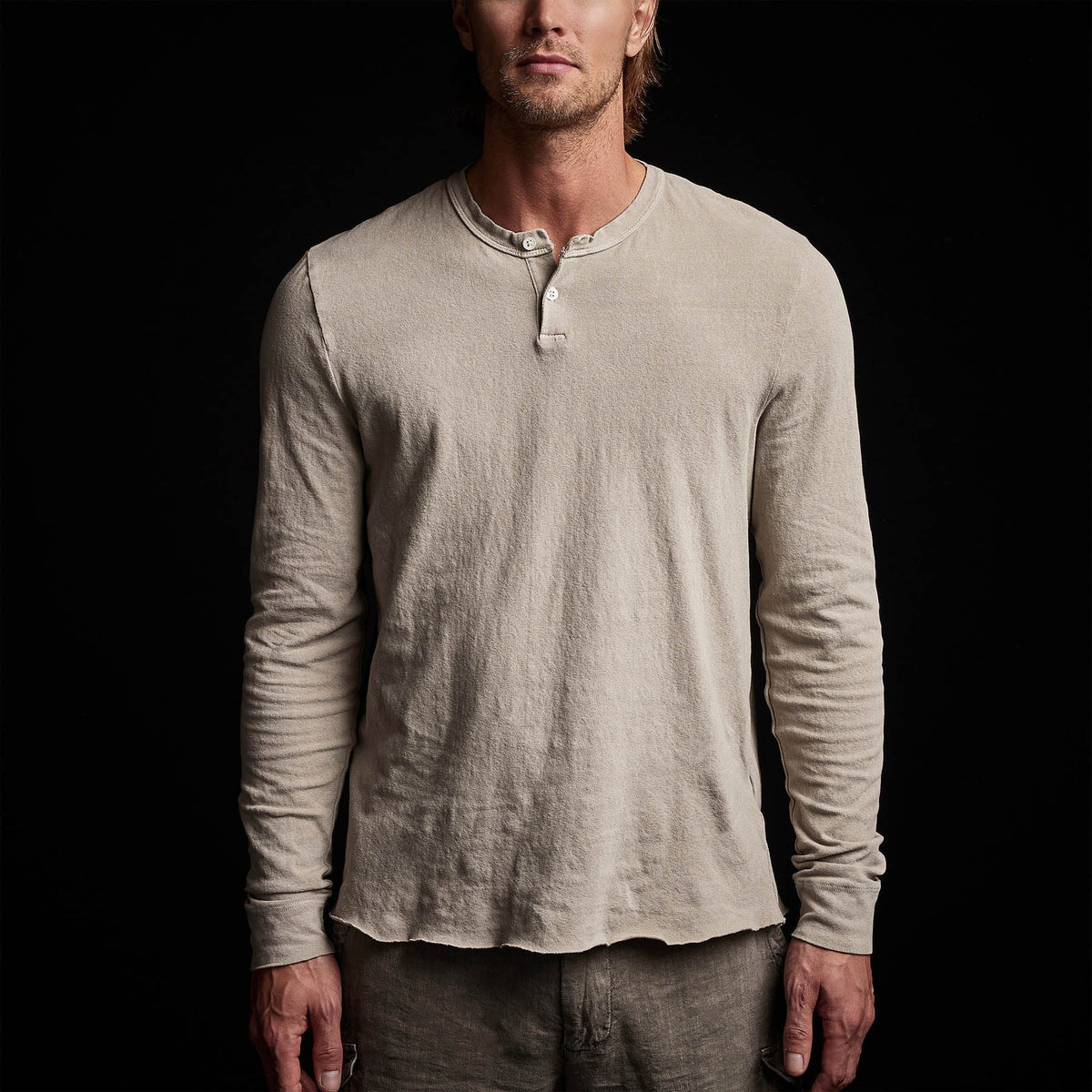 Recycled Brushed Jersey Henley in String Pigment | James Perse Los Angeles