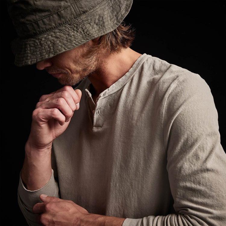 Recycled Brushed Jersey Henley in String Pigment | James Perse Los Angeles
