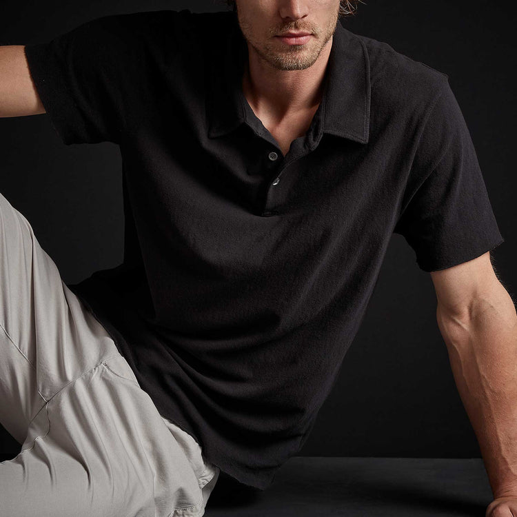 Brushed Jersey Short Sleeve Polo in Black | James Perse Los Angeles