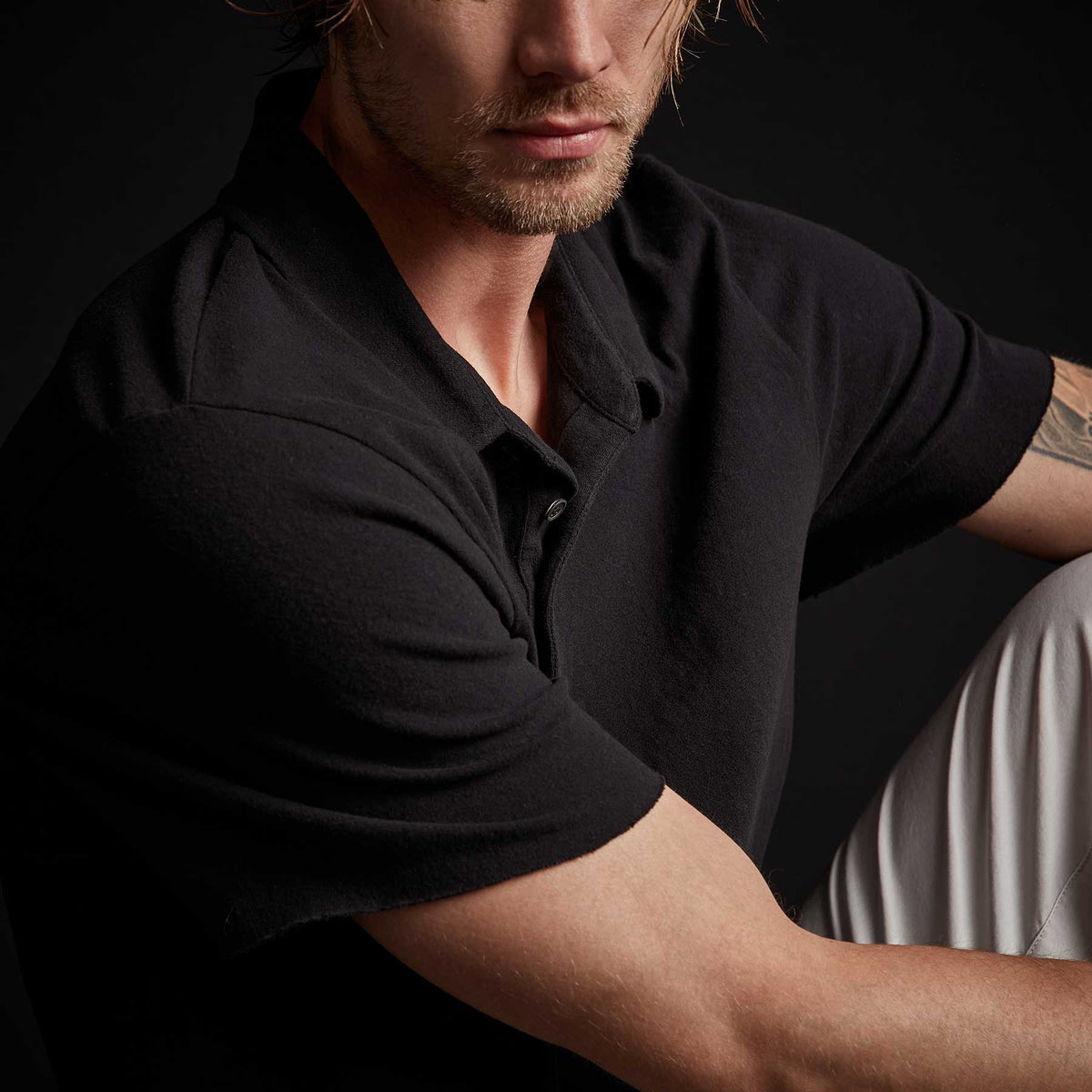 Brushed Jersey Short Sleeve Polo in Black | James Perse Los Angeles