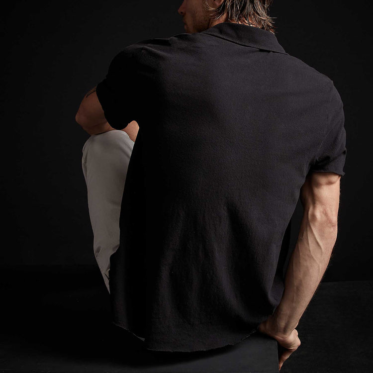 Brushed Jersey Short Sleeve Polo in Black | James Perse Los Angeles