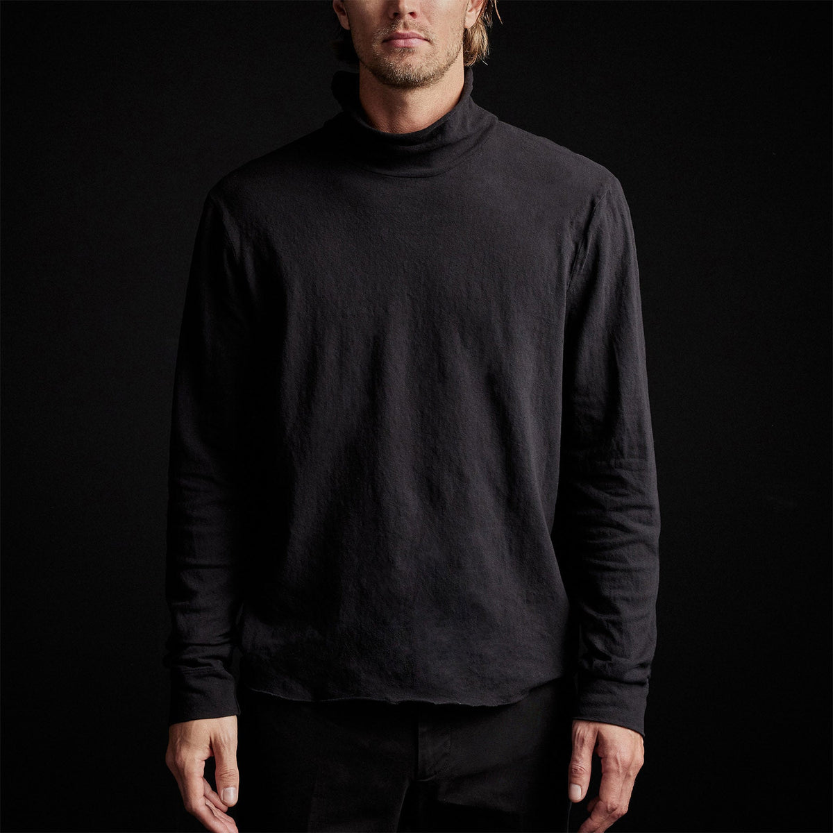 Brushed Jersey Funnel Neck in Black | James Perse Los Angeles 