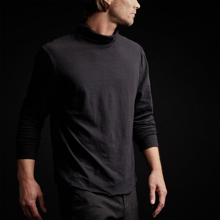 Brushed Jersey Funnel Neck in Black | James Perse Los Angeles 