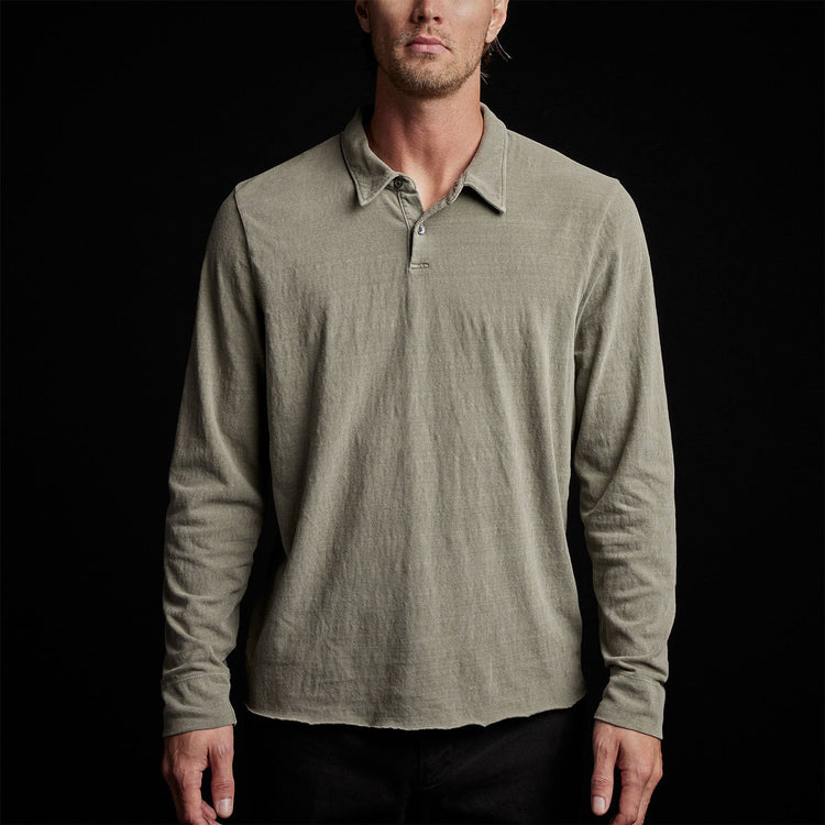 Recycled Brshd Jersey Long Sleeve Polo in Ammo Pigment | James Perse Los Angeles 