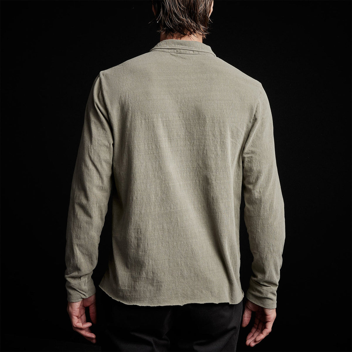 Recycled Brshd Jersey Long Sleeve Polo in Ammo Pigment | James Perse Los Angeles 