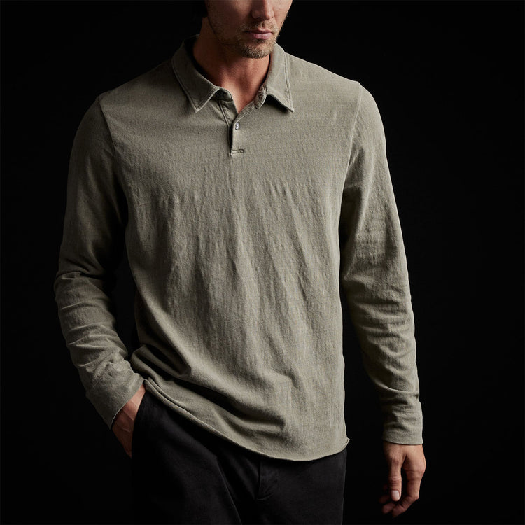 Recycled Brshd Jersey Long Sleeve Polo in Ammo Pigment | James Perse Los Angeles 