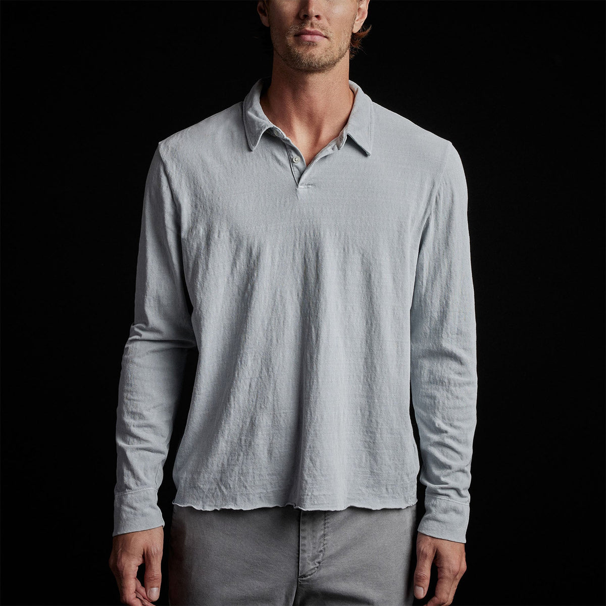 Recycled Brshd Jersey Long Sleeve Polo in Arctic Pigment | James Perse Los Angeles 