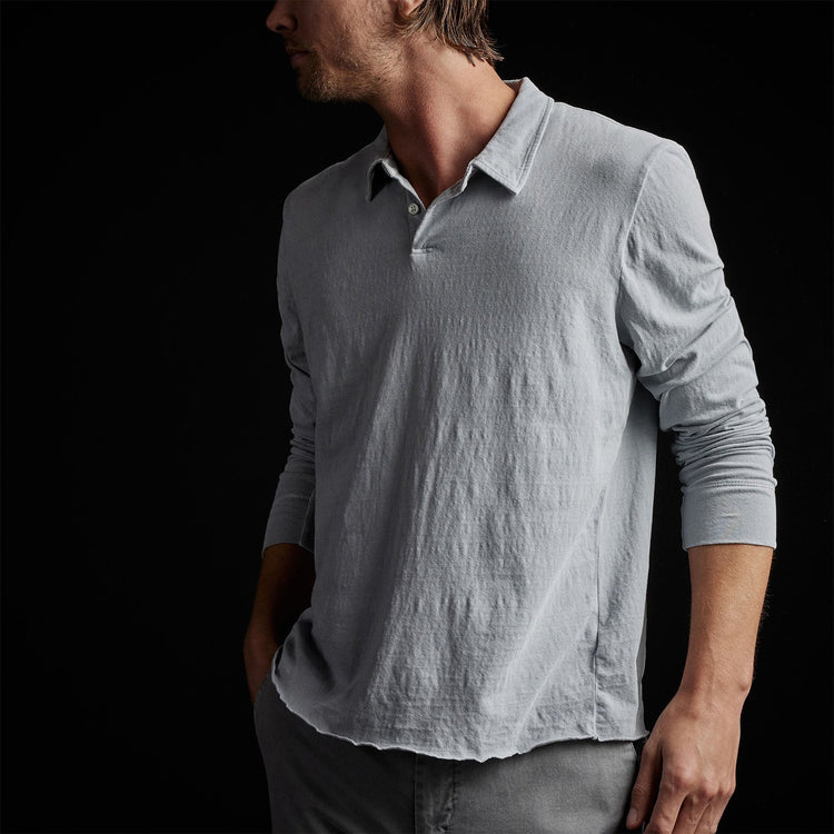 Recycled Brshd Jersey Long Sleeve Polo in Arctic Pigment | James Perse Los Angeles 