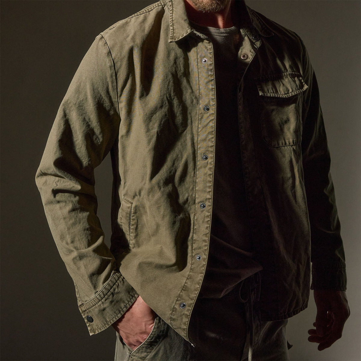 Reverse Cotton Twill Shirt Jacket  in Trooper Pigment | James Perse Los Angeles