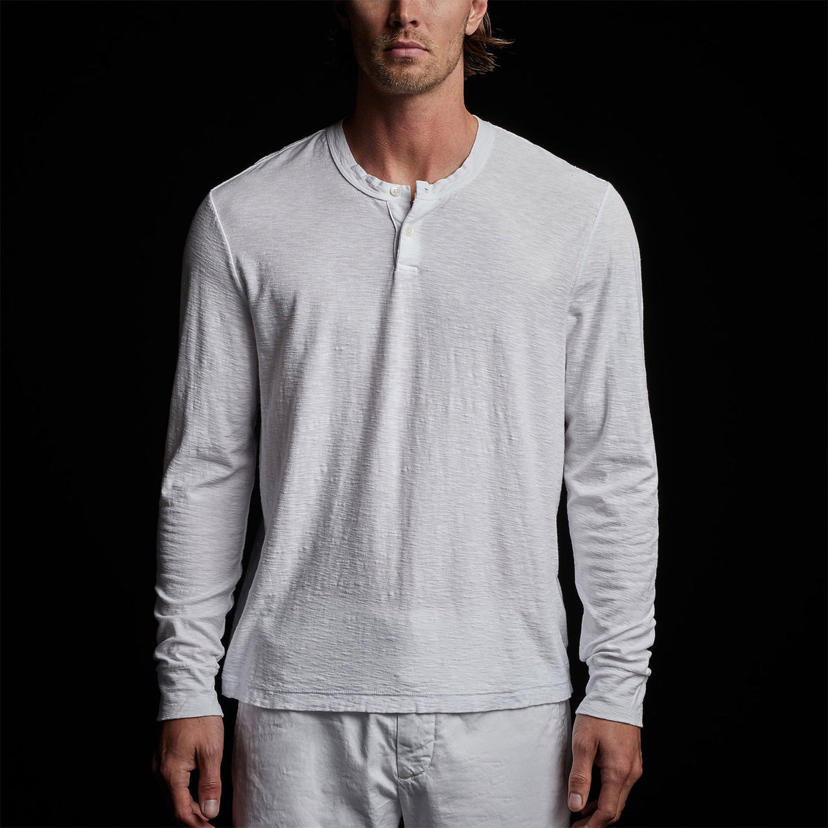 Reverse Slub Jersey Henley in White | James Perse Los Angeles