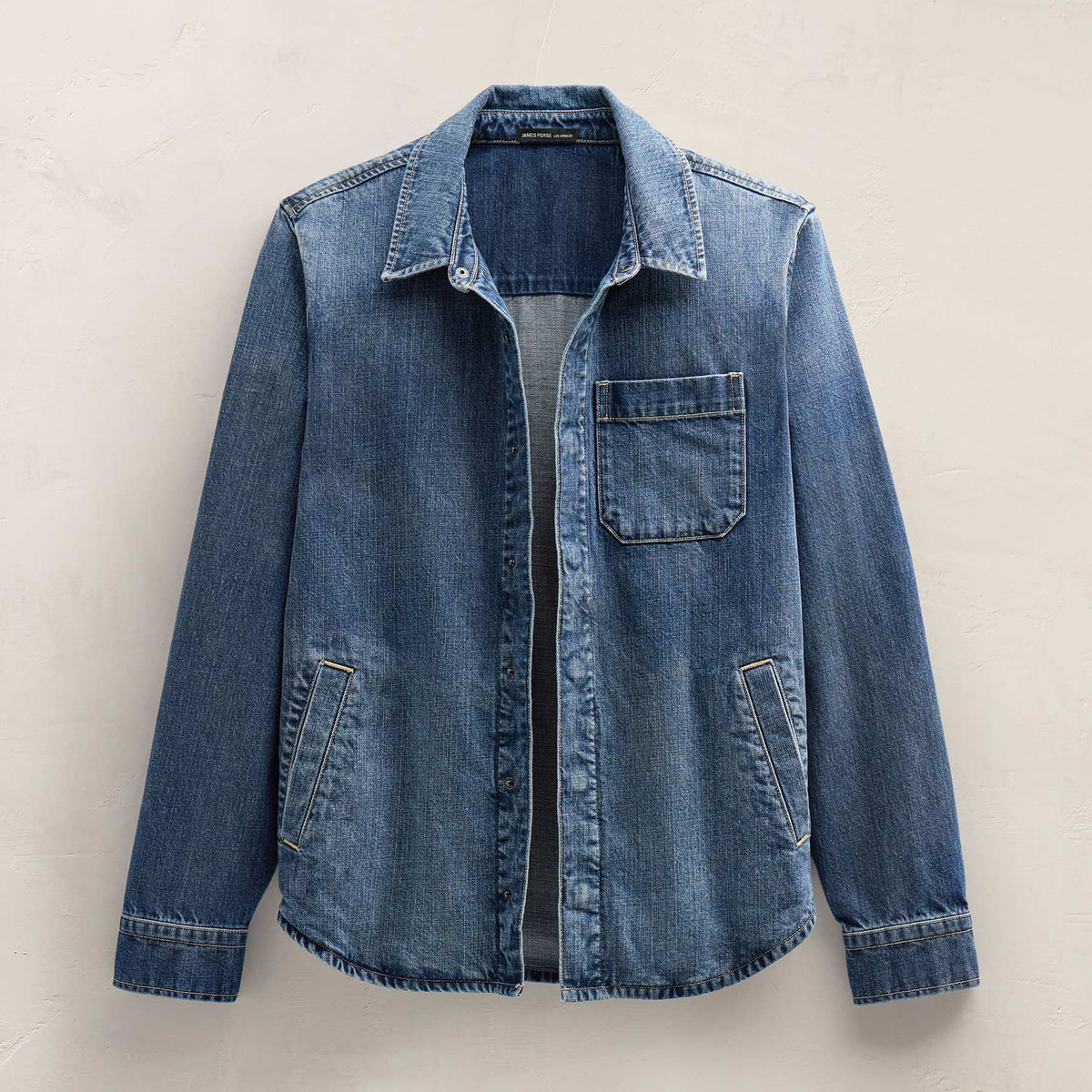 Denim Shirt Jacket in Medium Wash | James Perse Los Angeles FLAT