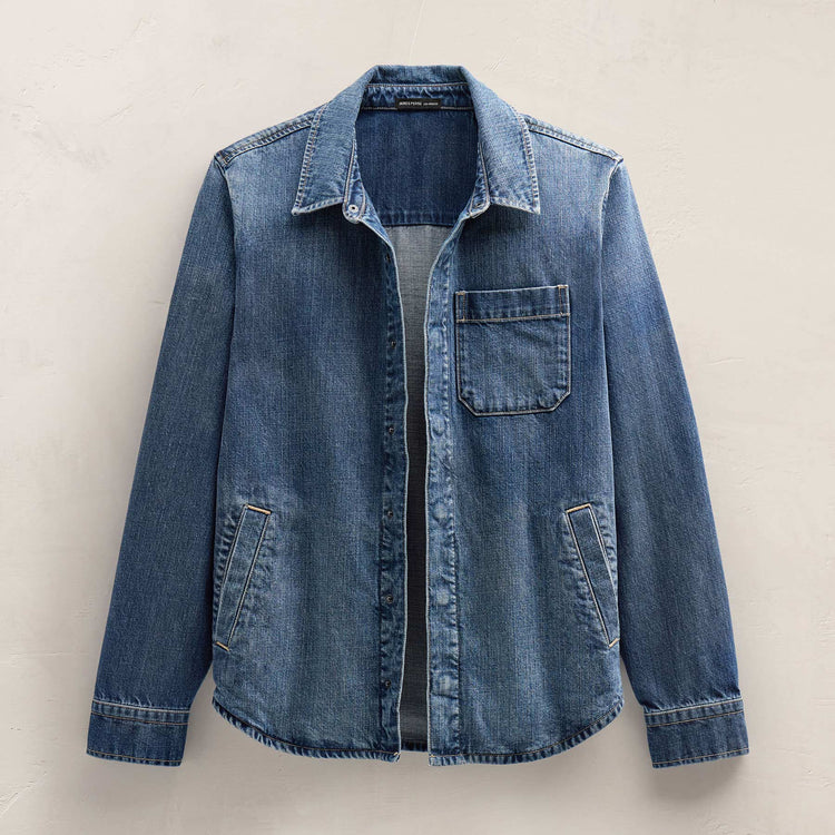 Denim Shirt Jacket in Medium Wash | James Perse Los Angeles FLAT