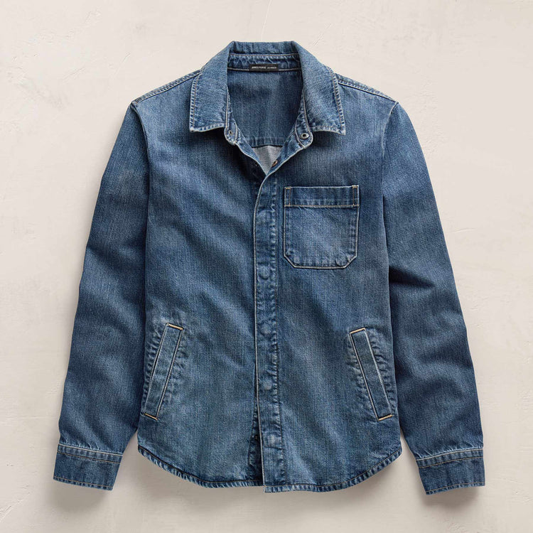 Denim Shirt Jacket in Medium Wash | James Perse Los Angeles FLAT