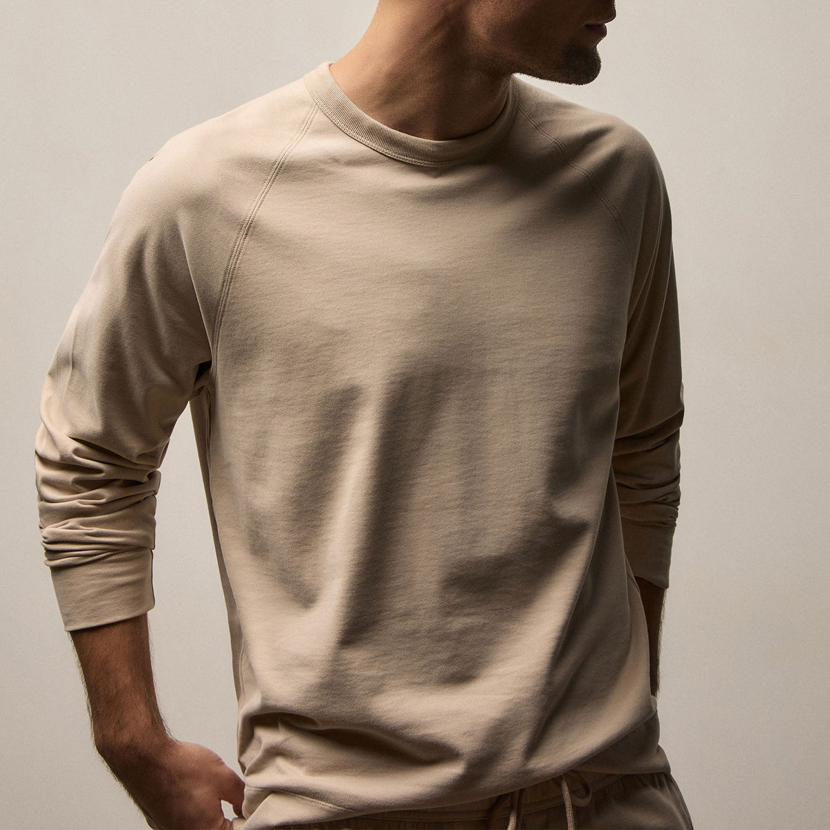 Heavy Organic Sueded Jersey Sweat Shirt in Stone | James Perse Los Angeles