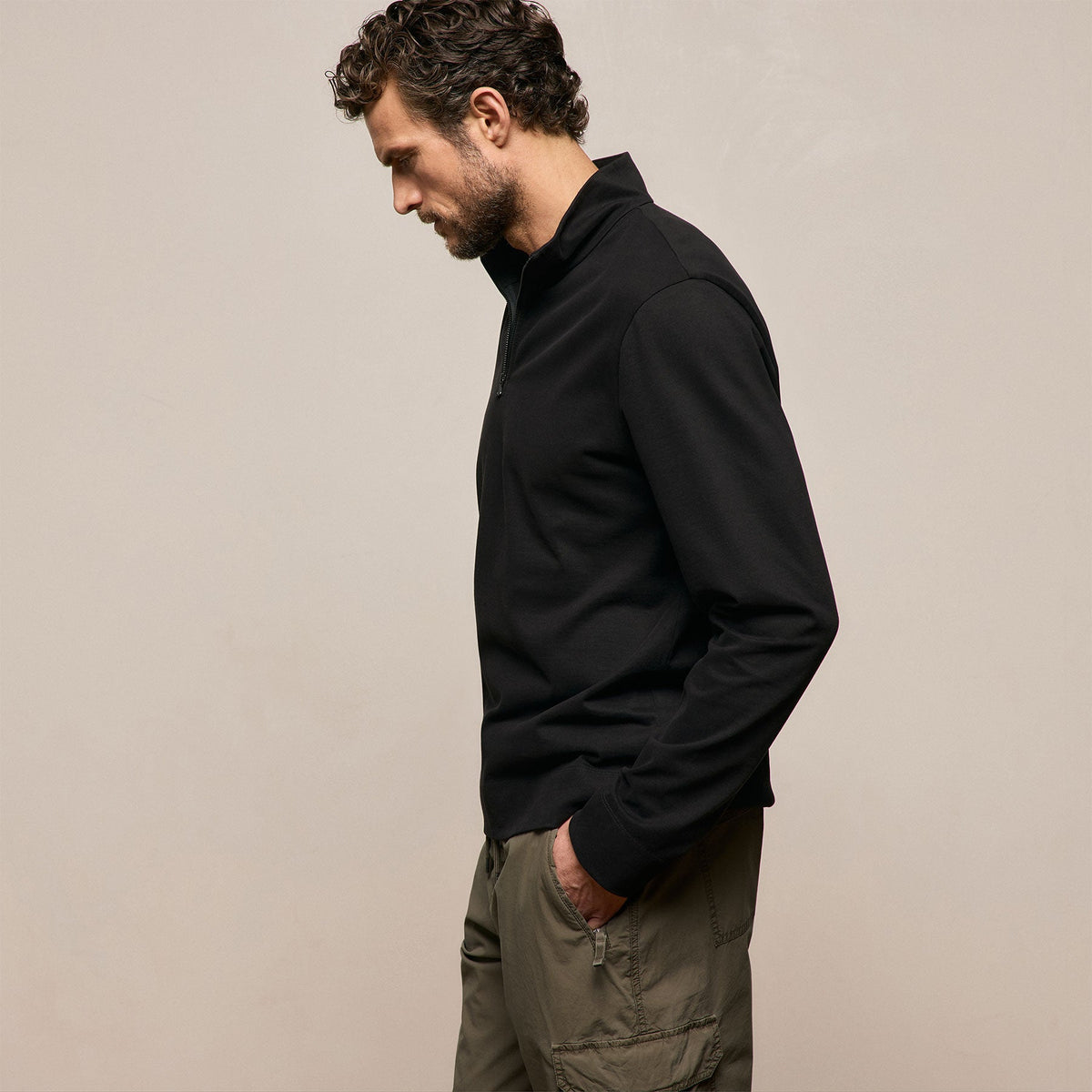 Organic Sueded Jersey Half Zip in Black | James Perse Los Angeles