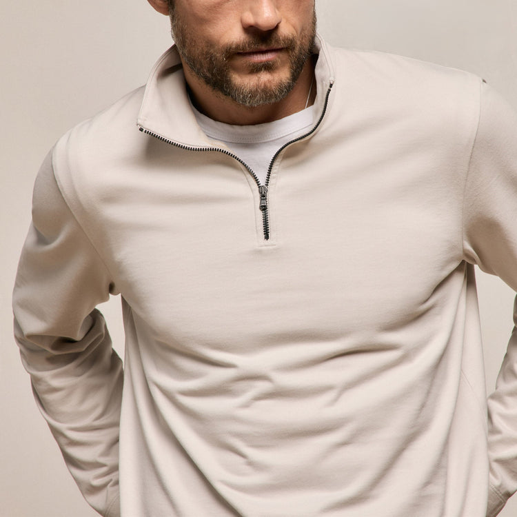 Organic Sueded Jersey Half Zip in Pearl | James Perse Los Angeles