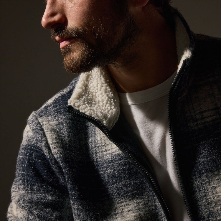 Brushed Plaid Techno Wool Jacket in Navy/White | James Perse Los Angeles