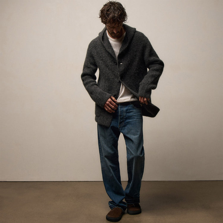 Chunky Waffle Knit Hooded Coat - Anthracite