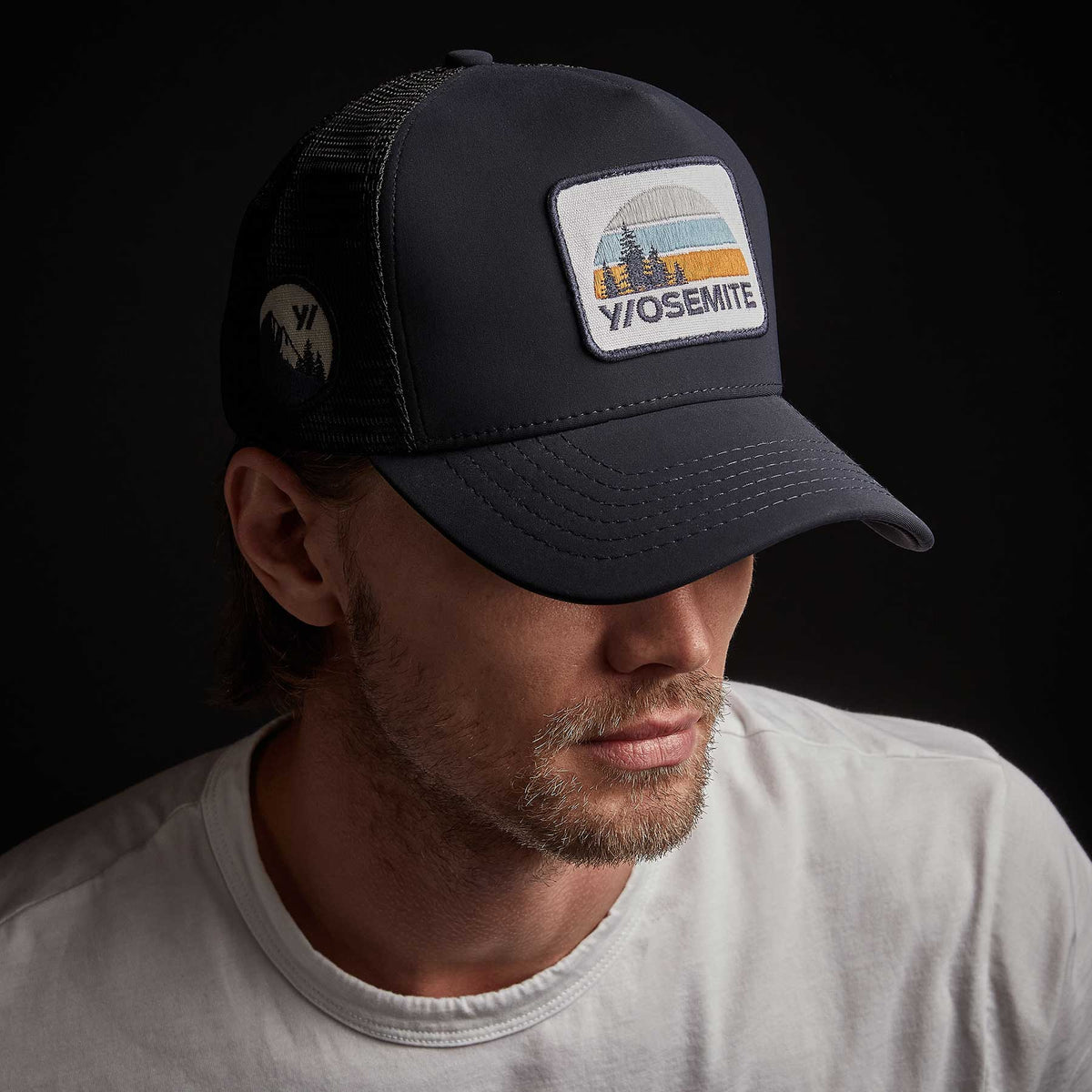 Y/OSEMITE Patch Trucker Hat in Navy | James Perse Los Angeles