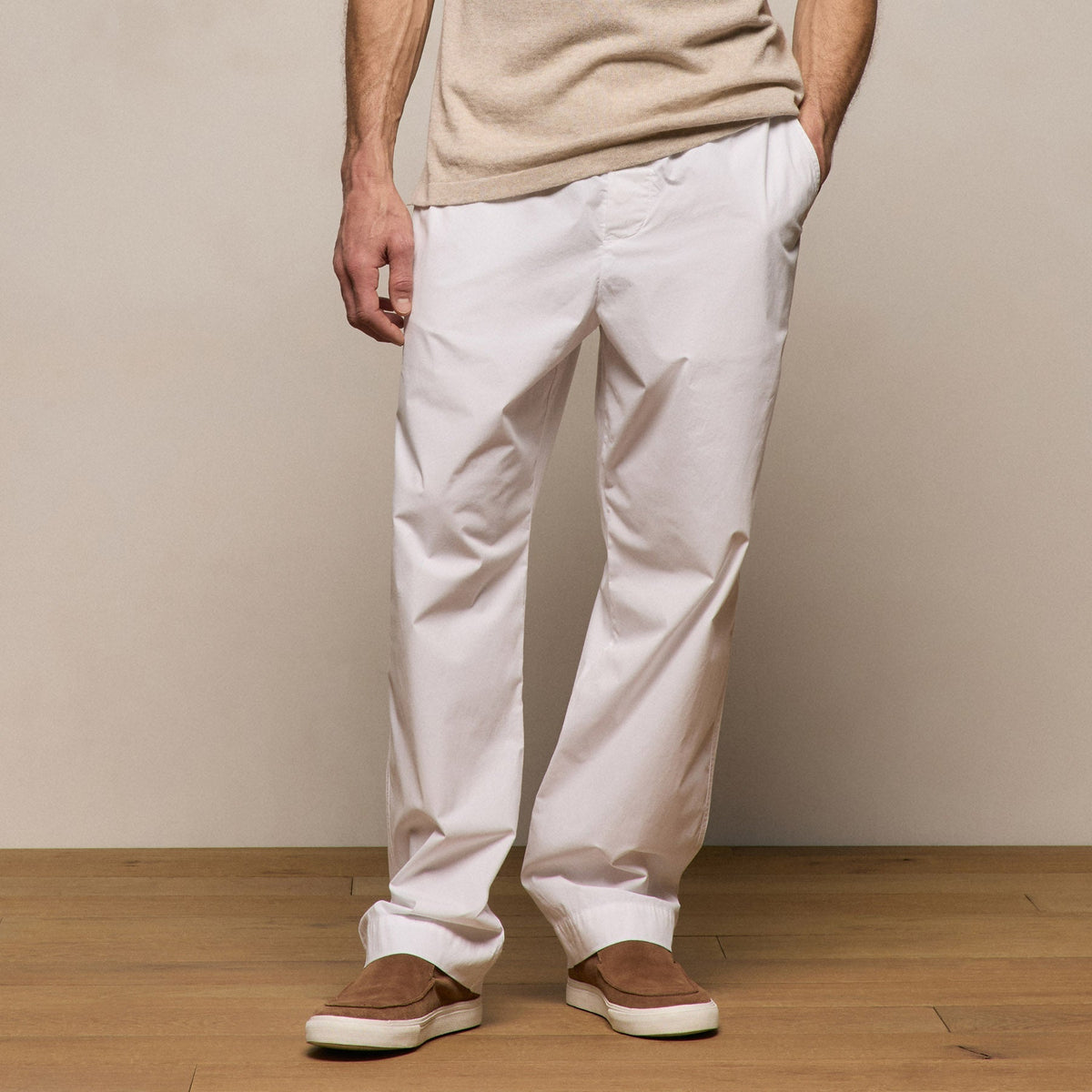 Stretch Poplin Drawstring Pant in White | James Perse Los Angeles