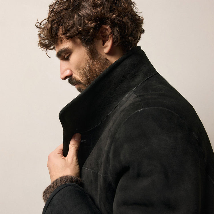 Suede Shearling Jacket in Black | James Perse Los Angeles