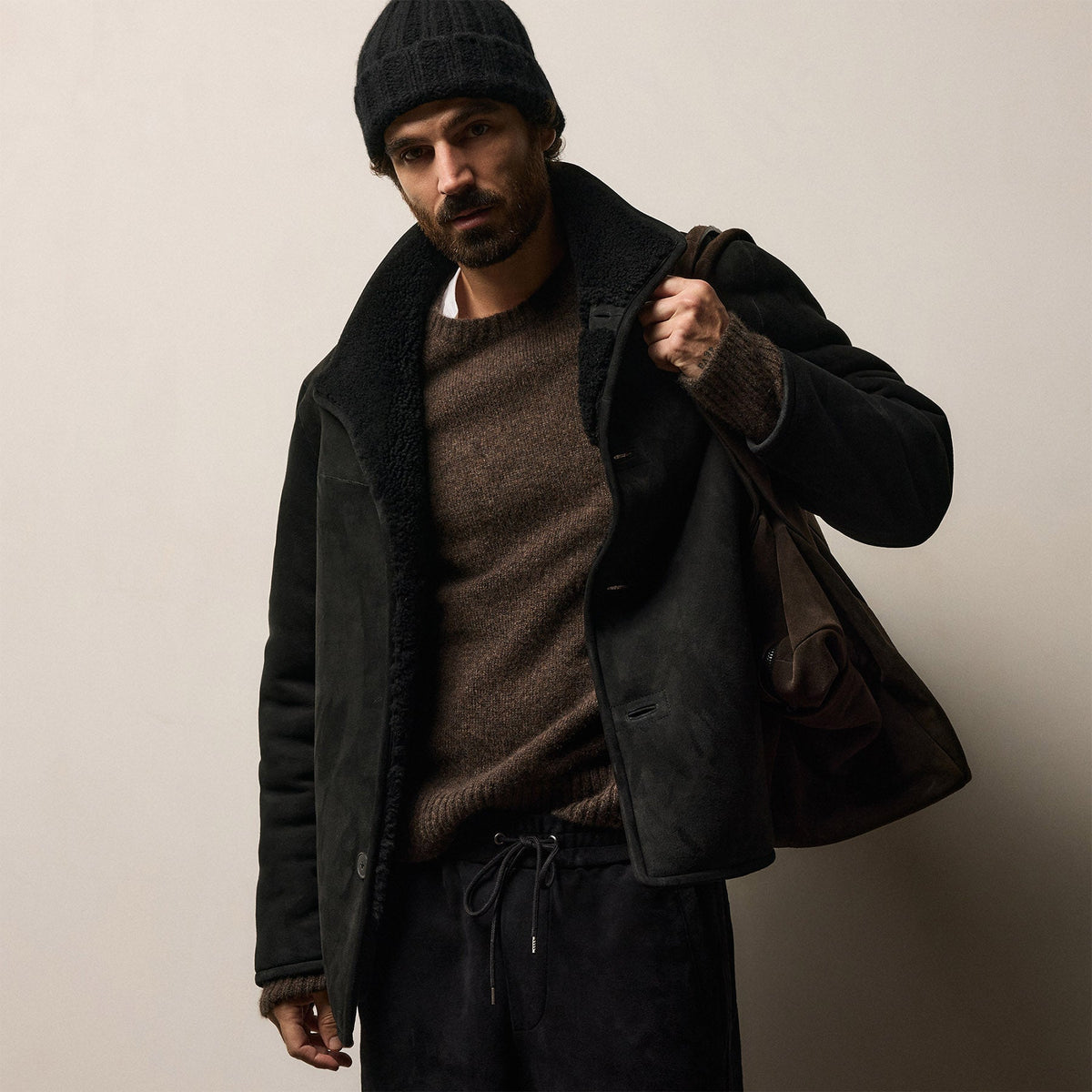 Suede Shearling Jacket in Black | James Perse Los Angeles