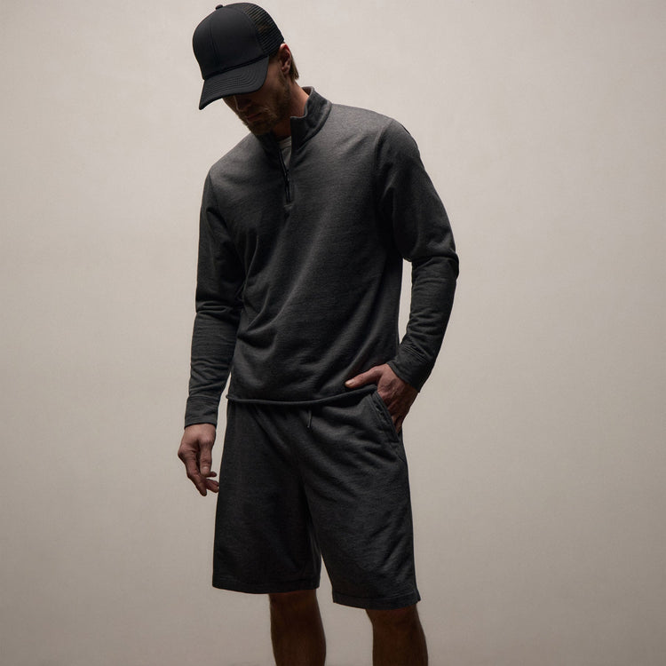 Fine French Terry Half Zip in Heather Charcoal | James Perse Los Angeles