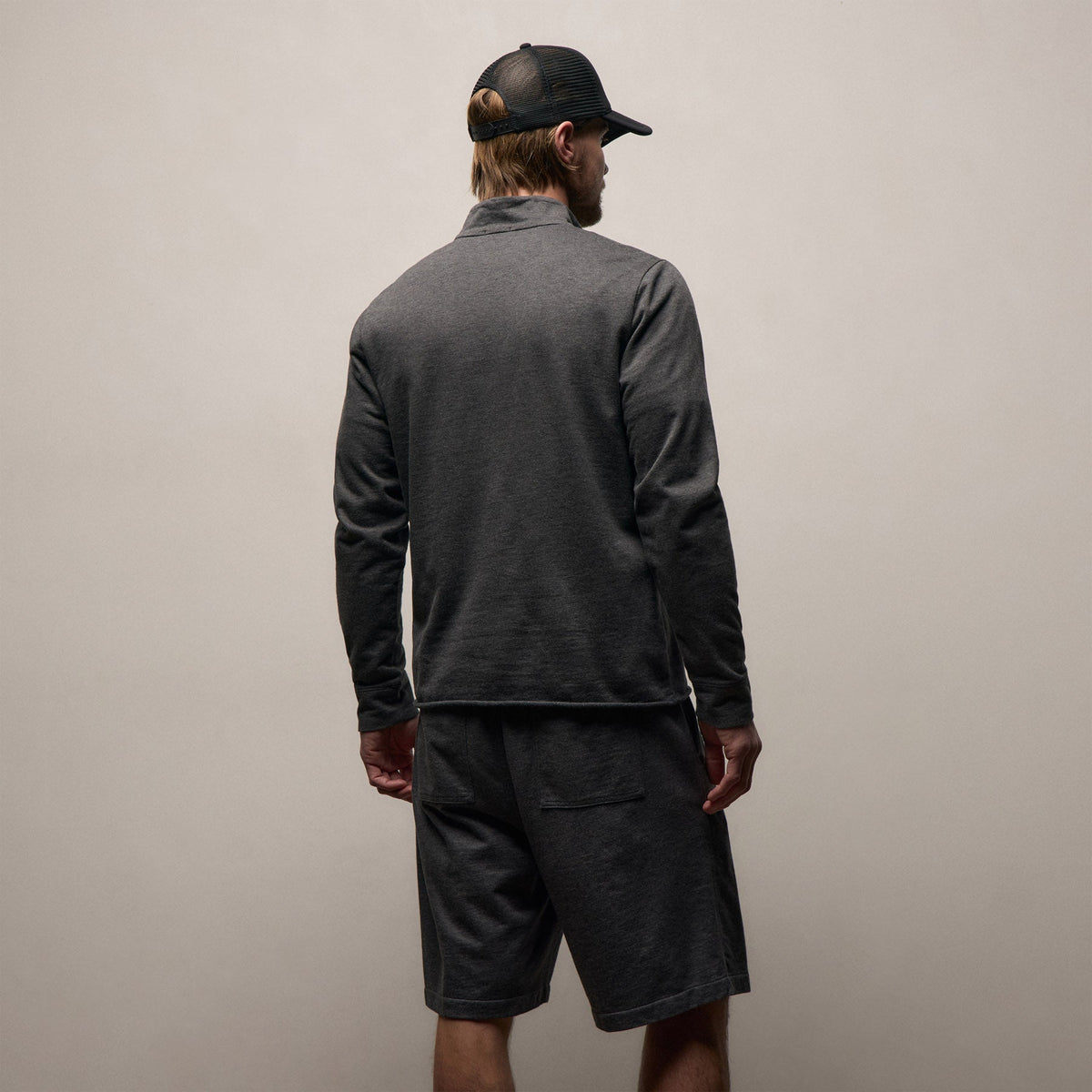 Fine French Terry Half Zip in Heather Charcoal | James Perse Los Angeles