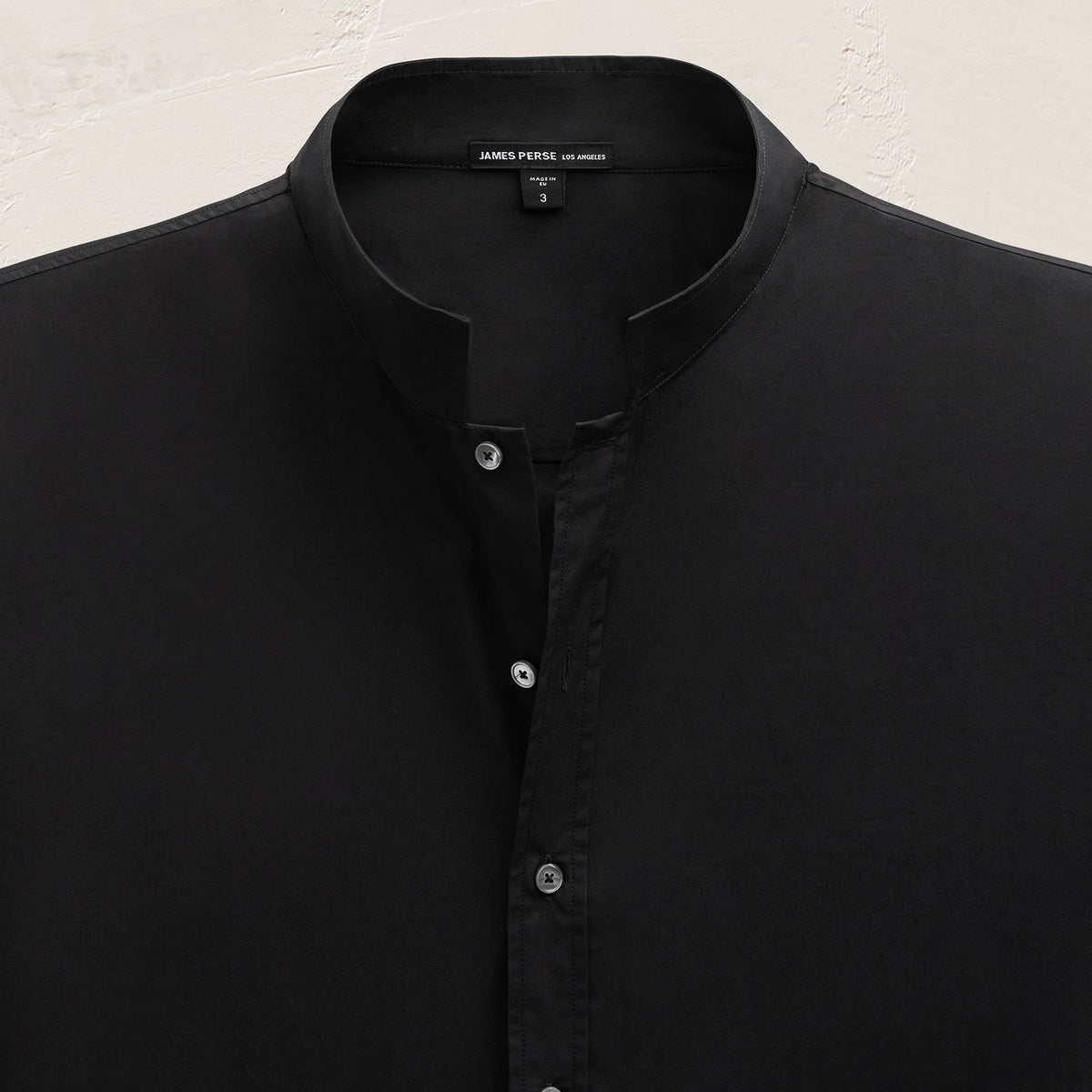 Poplin Collarless Shirt in Black | James Perse Los Angeles FLAT