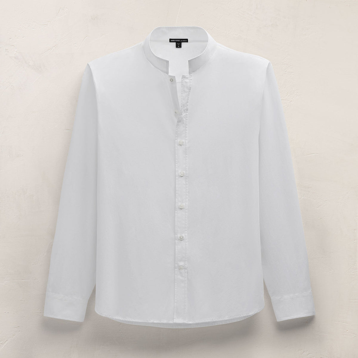 Poplin Collarless Shirt in White | James Perse Los Angeles FLAT
