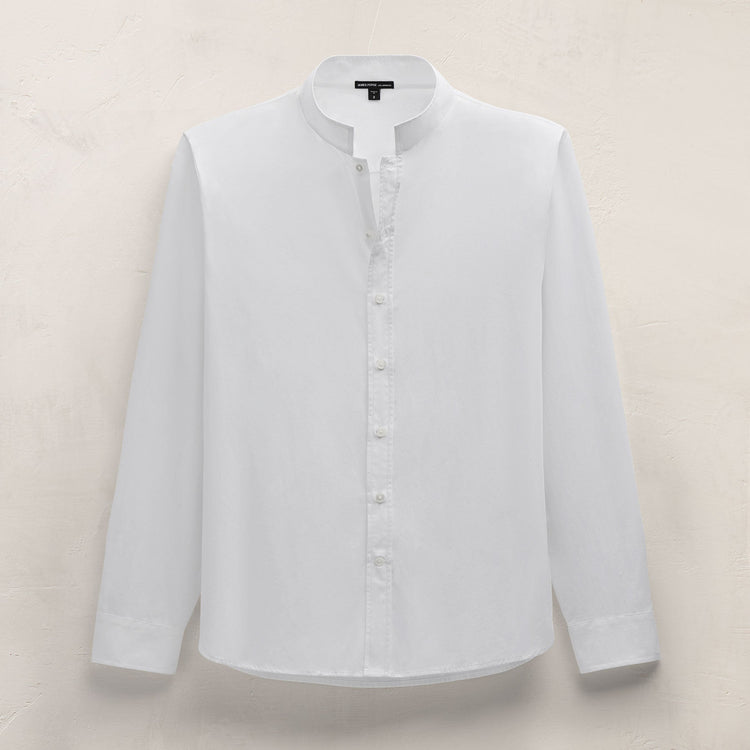 Poplin Collarless Shirt in White | James Perse Los Angeles FLAT