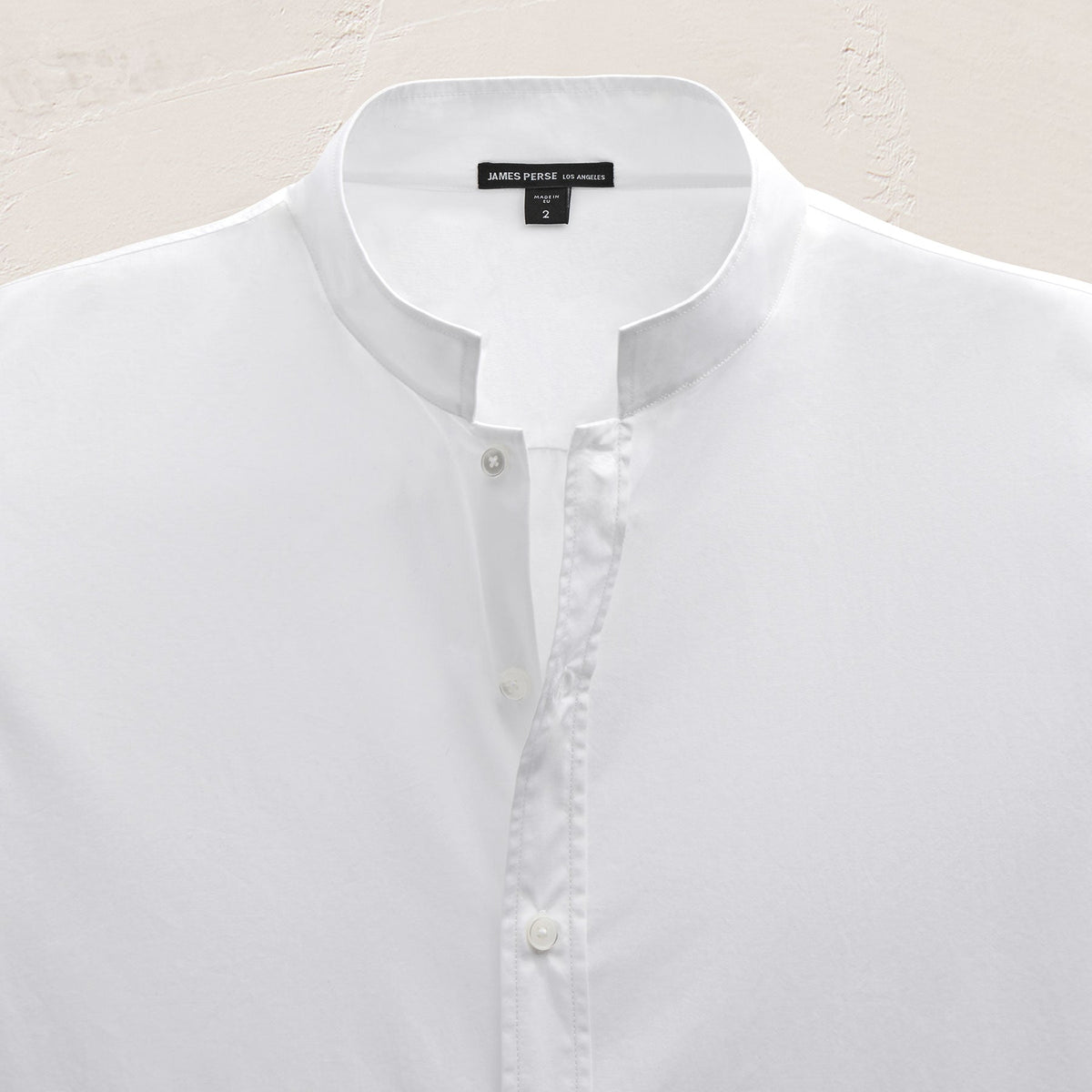 Poplin Collarless Shirt in White | James Perse Los Angeles FLAT