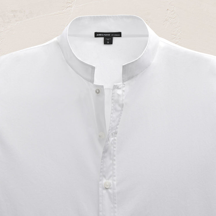 Poplin Collarless Shirt in White | James Perse Los Angeles FLAT