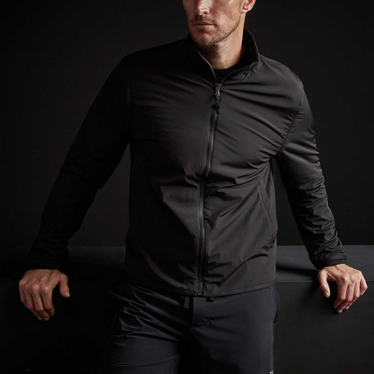 Fleece Lined Zip Up Jacket in Black | James Perse Los Angeles