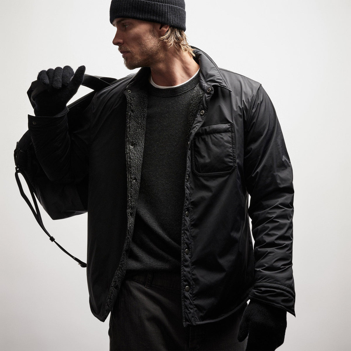 Plaid Lined Performance Jacket in Black/Carbon | James Perse Los Angeles