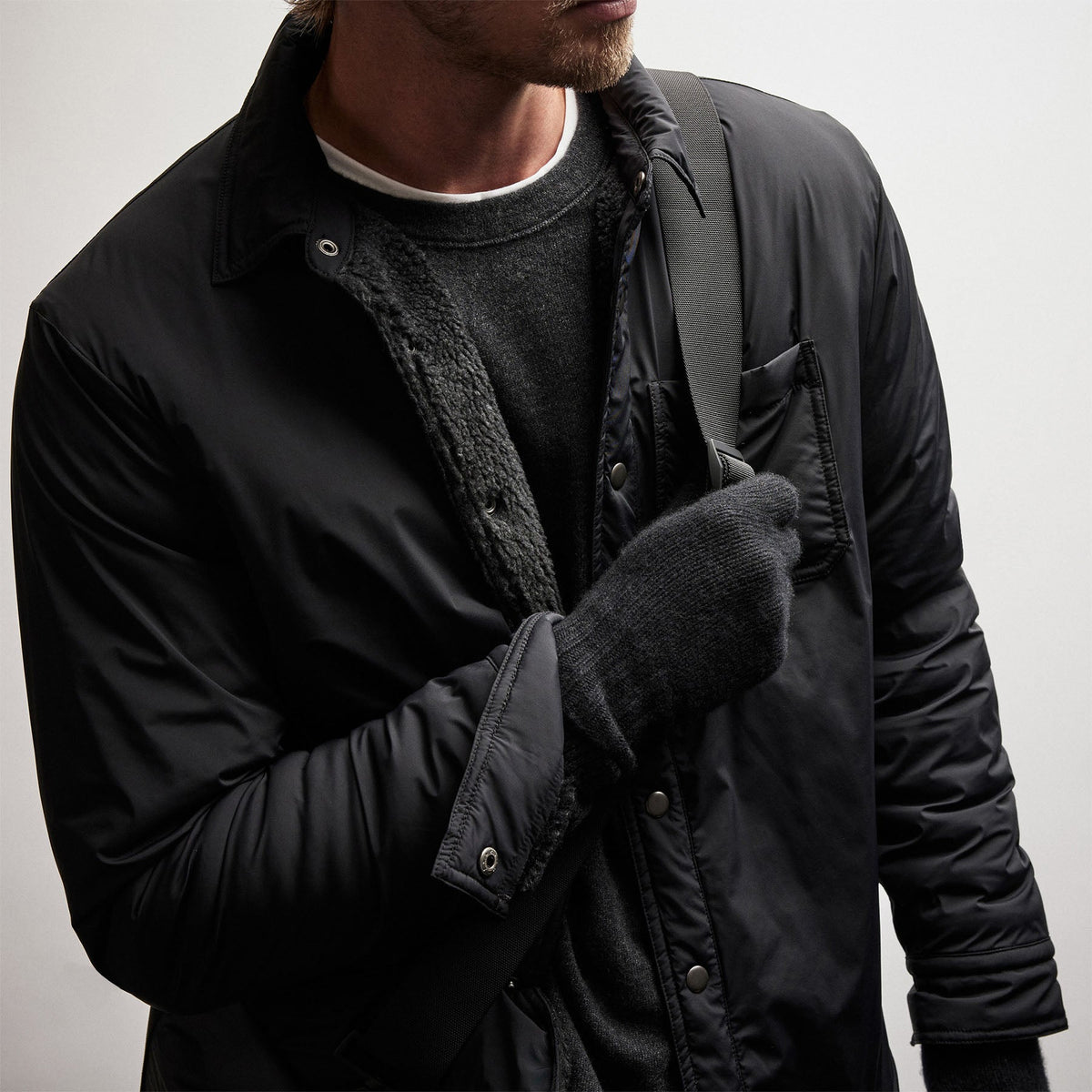Plaid Lined Performance Jacket in Black/Carbon | James Perse Los Angeles