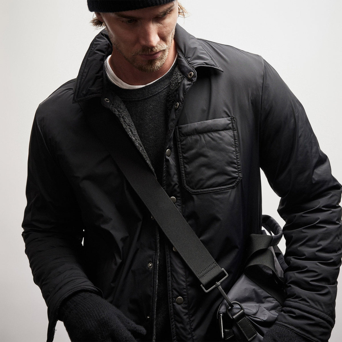 Plaid Lined Performance Jacket in Black/Carbon | James Perse Los Angeles