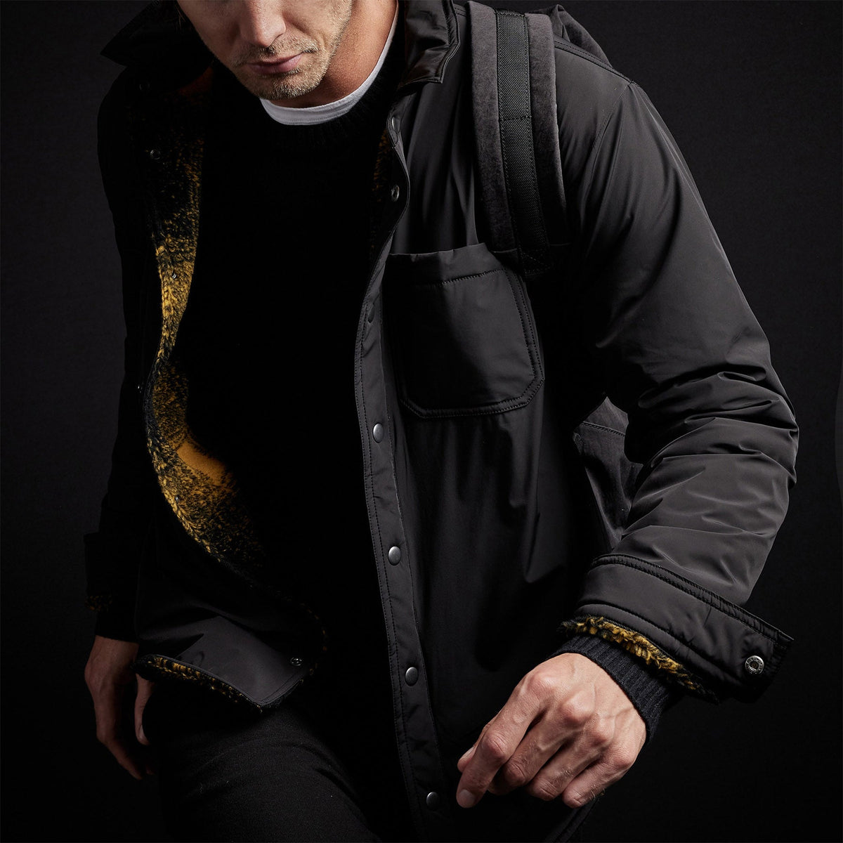 Plaid Lined Performance Jacket in Black | James Perse Los Angeles