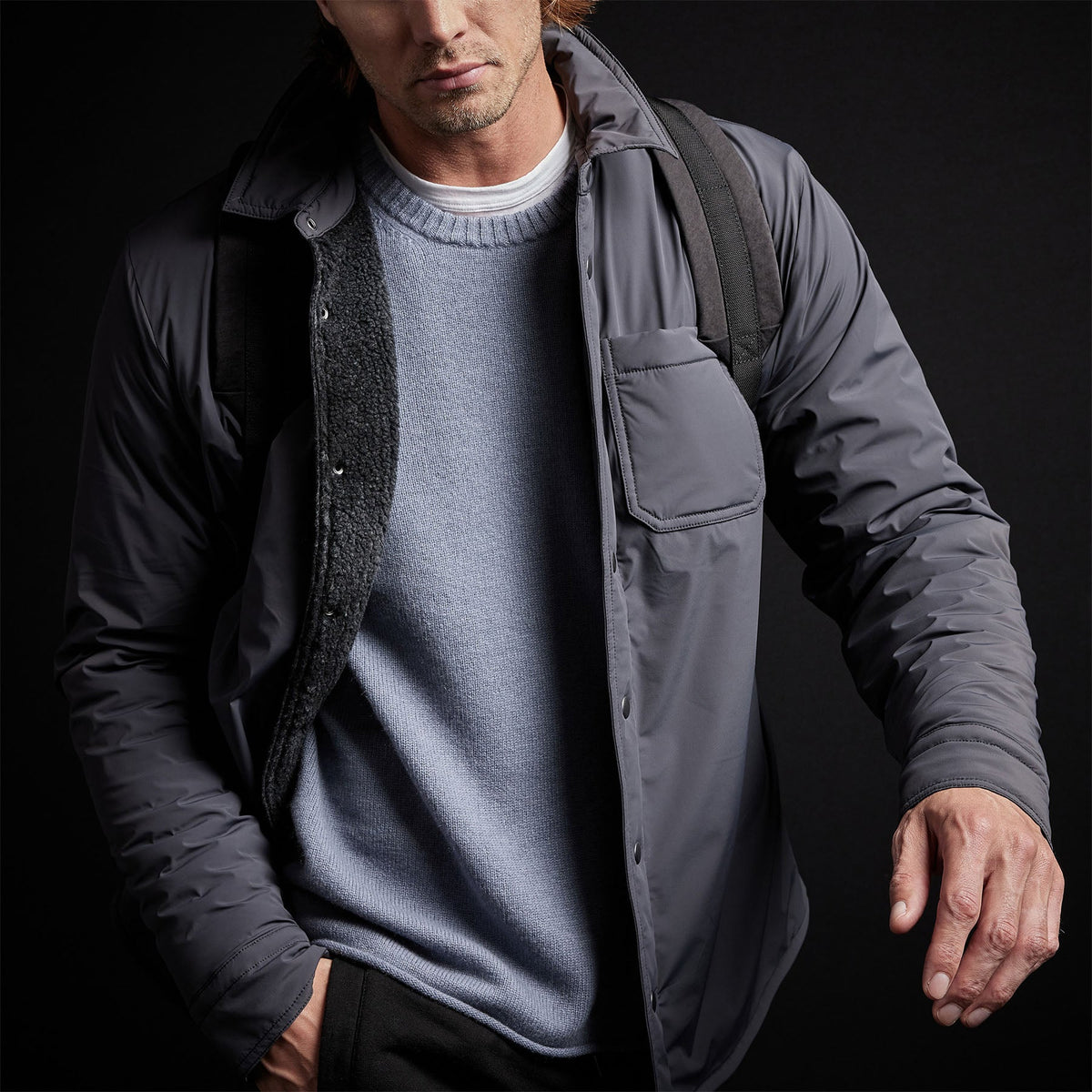 Plaid Lined Performance Jacket in Carbon | James Perse Los Angeles