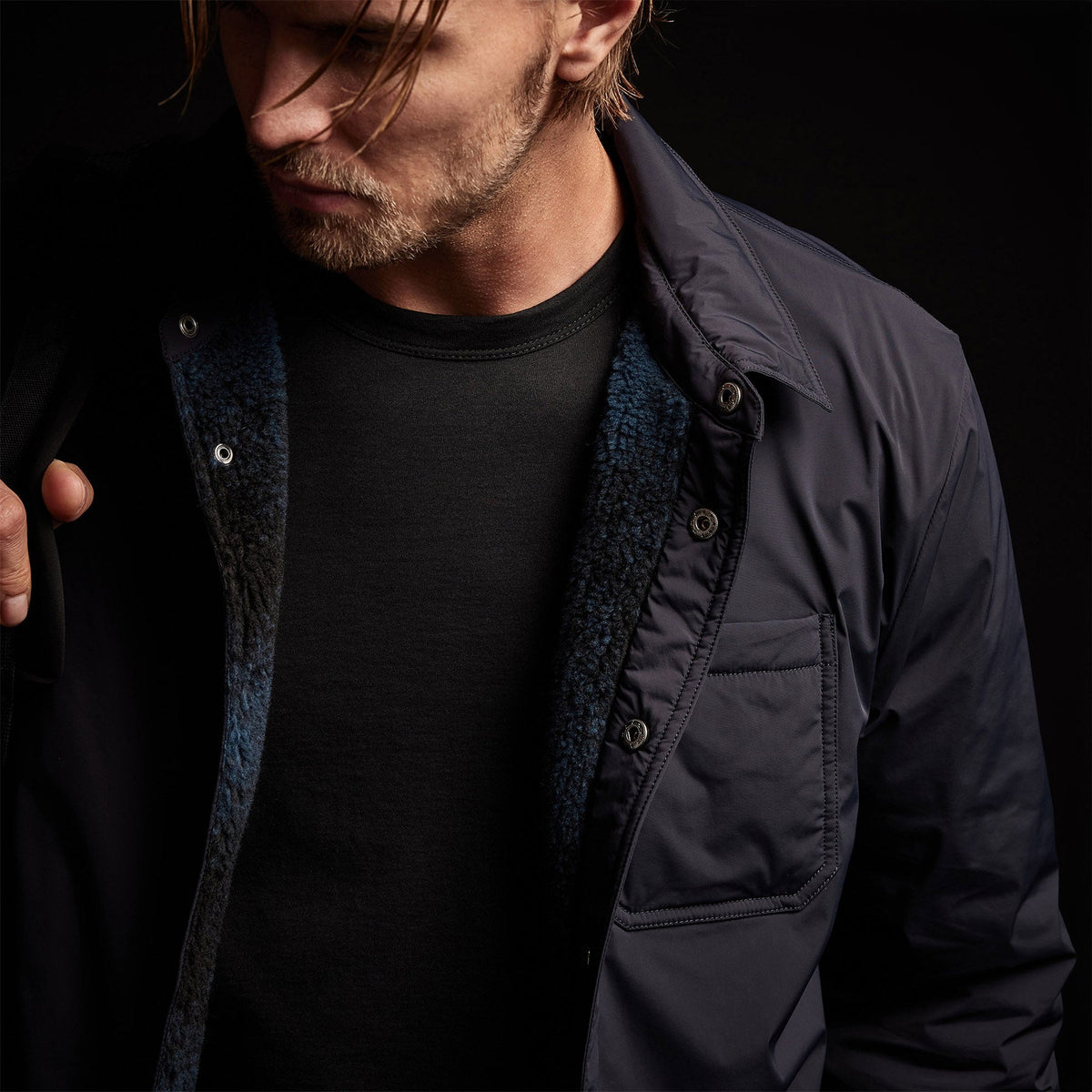 Plaid Lined Performance Jacket in Navy/Cobalt | James Perse Los Angeles