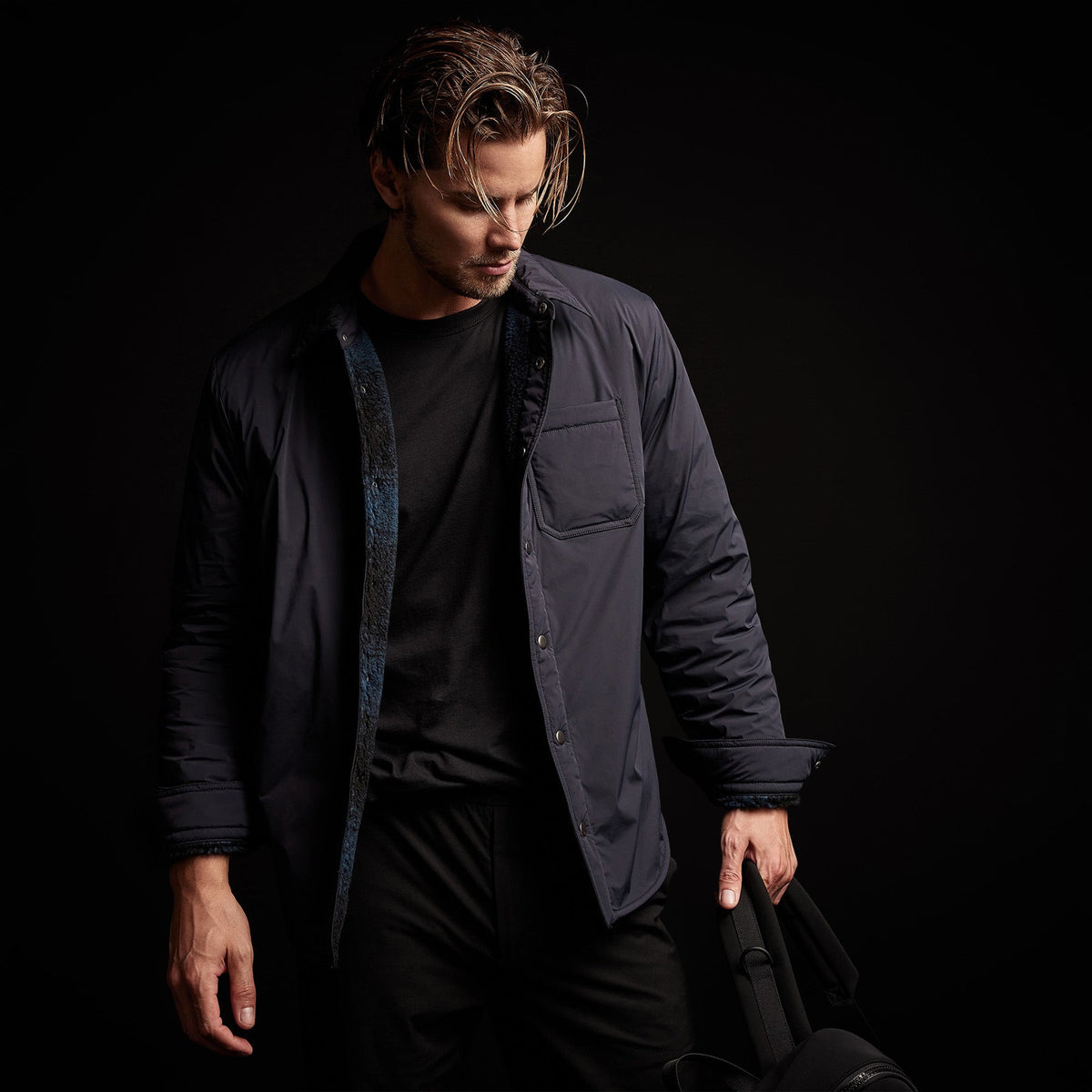 Plaid Lined Performance Jacket in Navy/Cobalt | James Perse Los Angeles