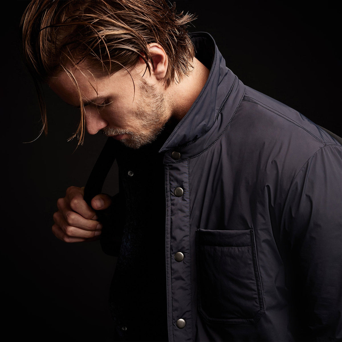 Plaid Lined Performance Jacket in Navy/Cobalt | James Perse Los Angeles