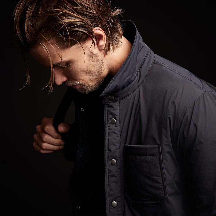 Plaid Lined Performance Jacket in Navy/Cobalt | James Perse Los Angeles